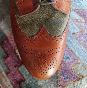 Allen Edmonds wingtip Oxford loafers 7 1/2 women's caramel brown and green shoes